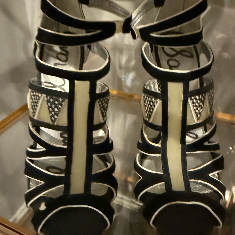 Sam Edelman Black and Cream Strappy Heels